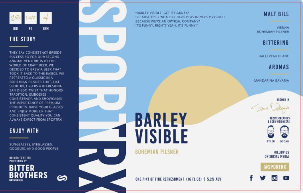 Bitter Brothers Brewing and SportRx present Barley Visible Vienna Bohemian Pilsner